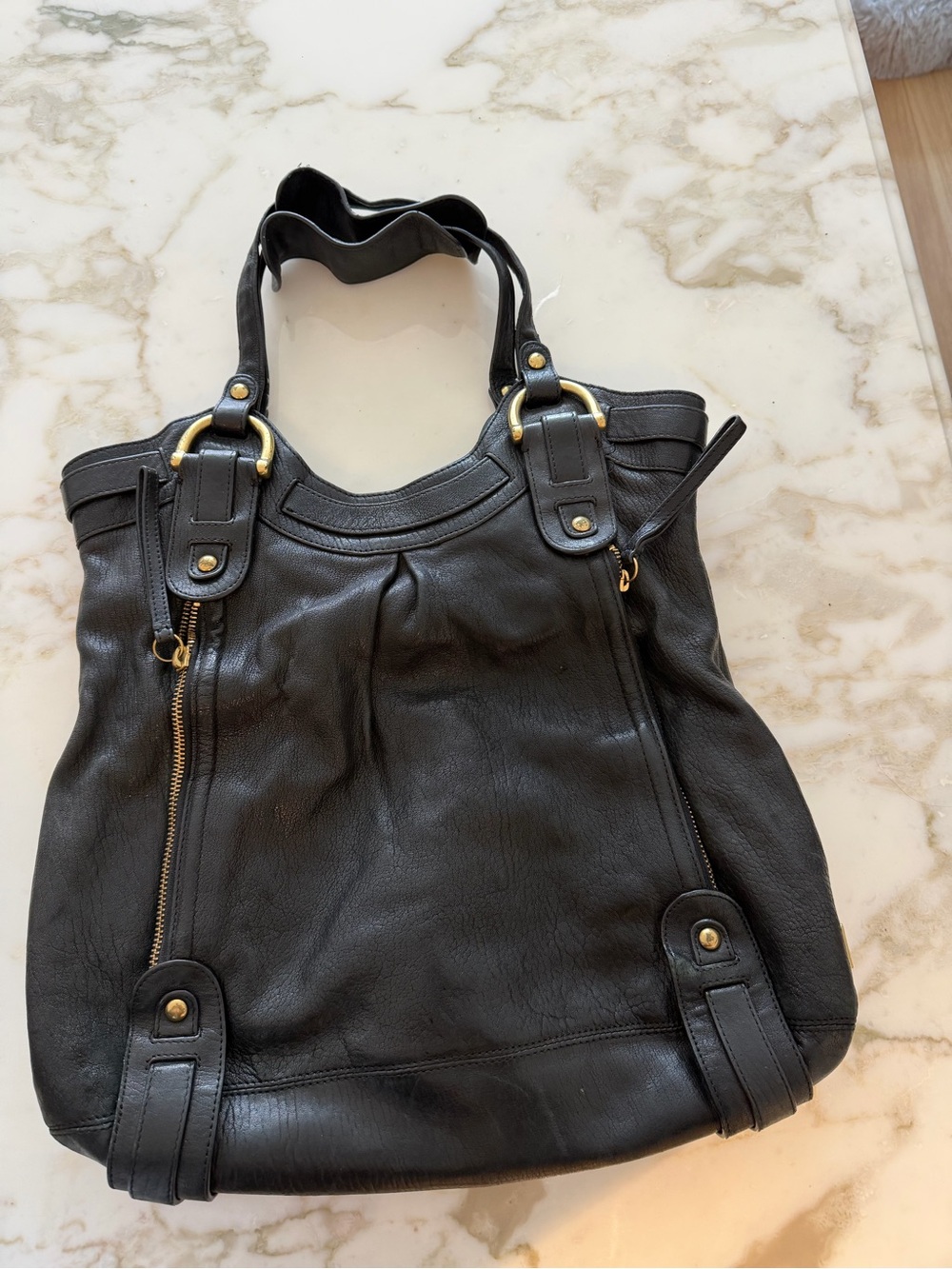Kooba Black Leather Shoulder Bag with Gold Hardware
